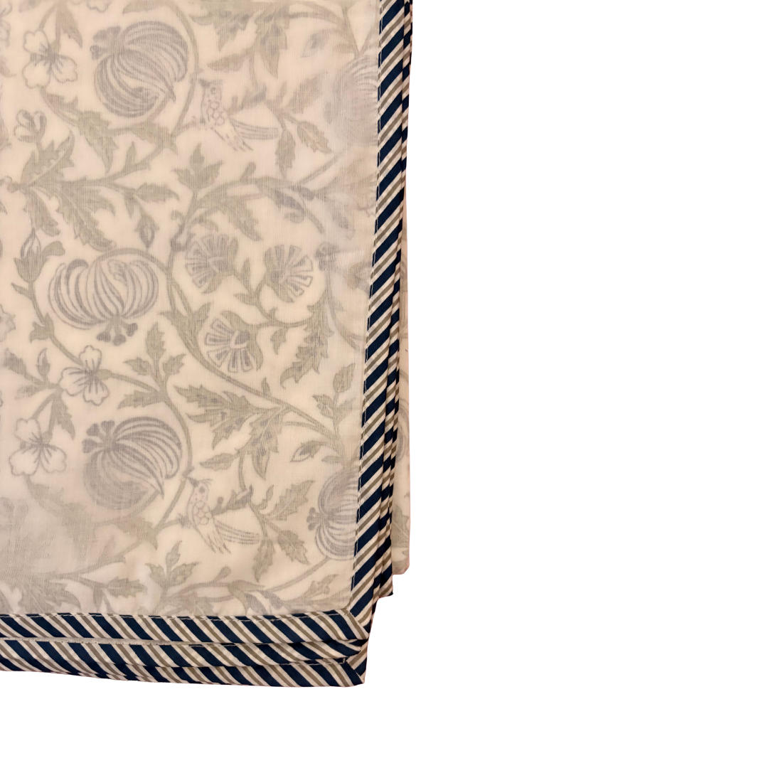 NEW IN | Navy and Smoke Wispy Floral with Stripe Trim | Single Dohar