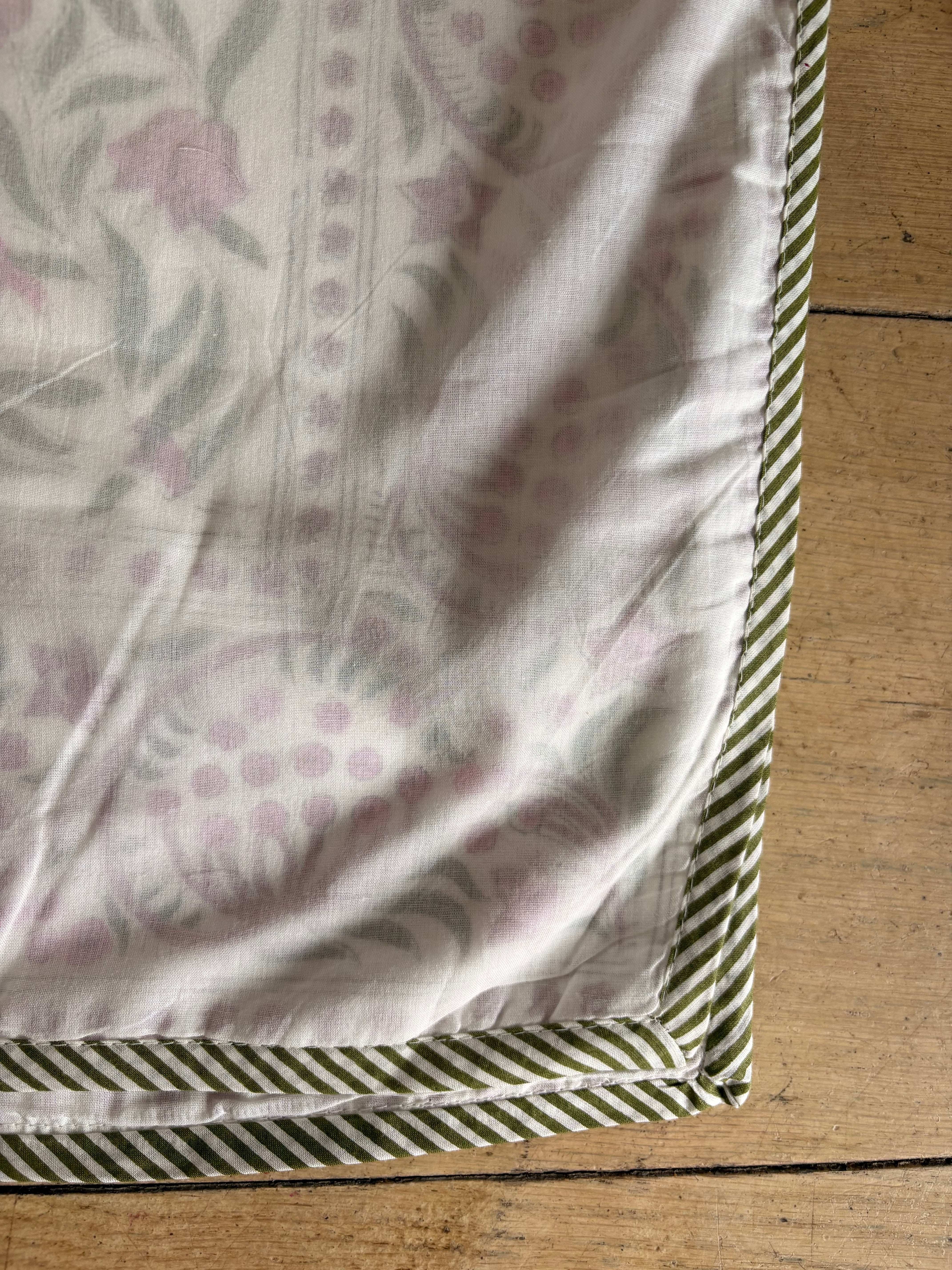 NEW IN | Pink Large Dahlia with Major floral border and sage stripe trip Dohar - Double
