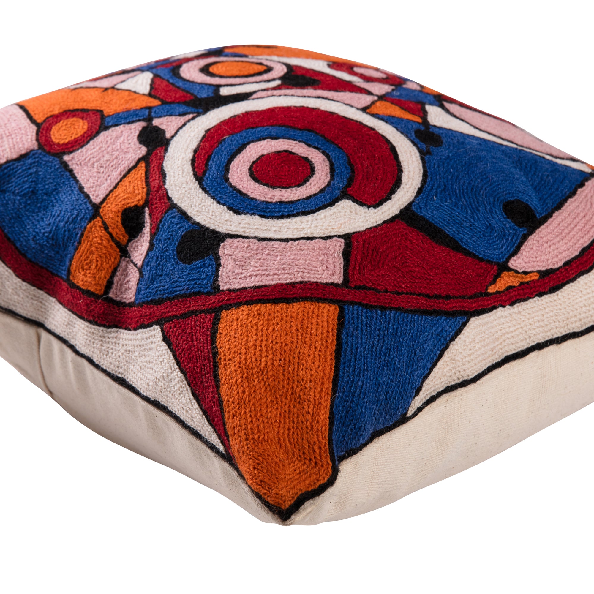 Embroidered Geometric Cushion 45 x 45 Pink & Orange