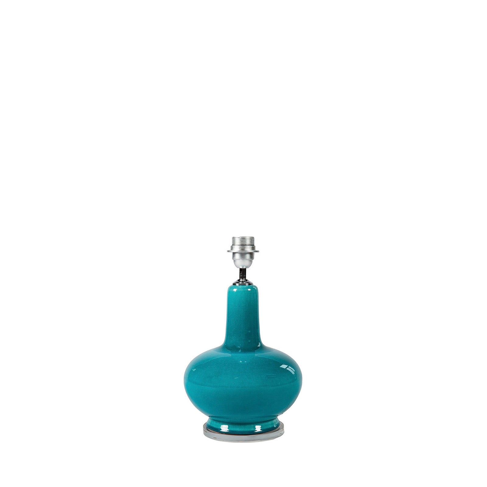 A ceramic lamp base, colored teal, against a white background.