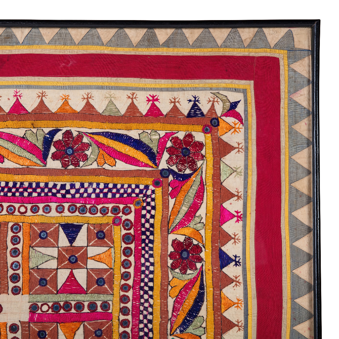 Jaipur Rose | Antique Indian Framed Textile