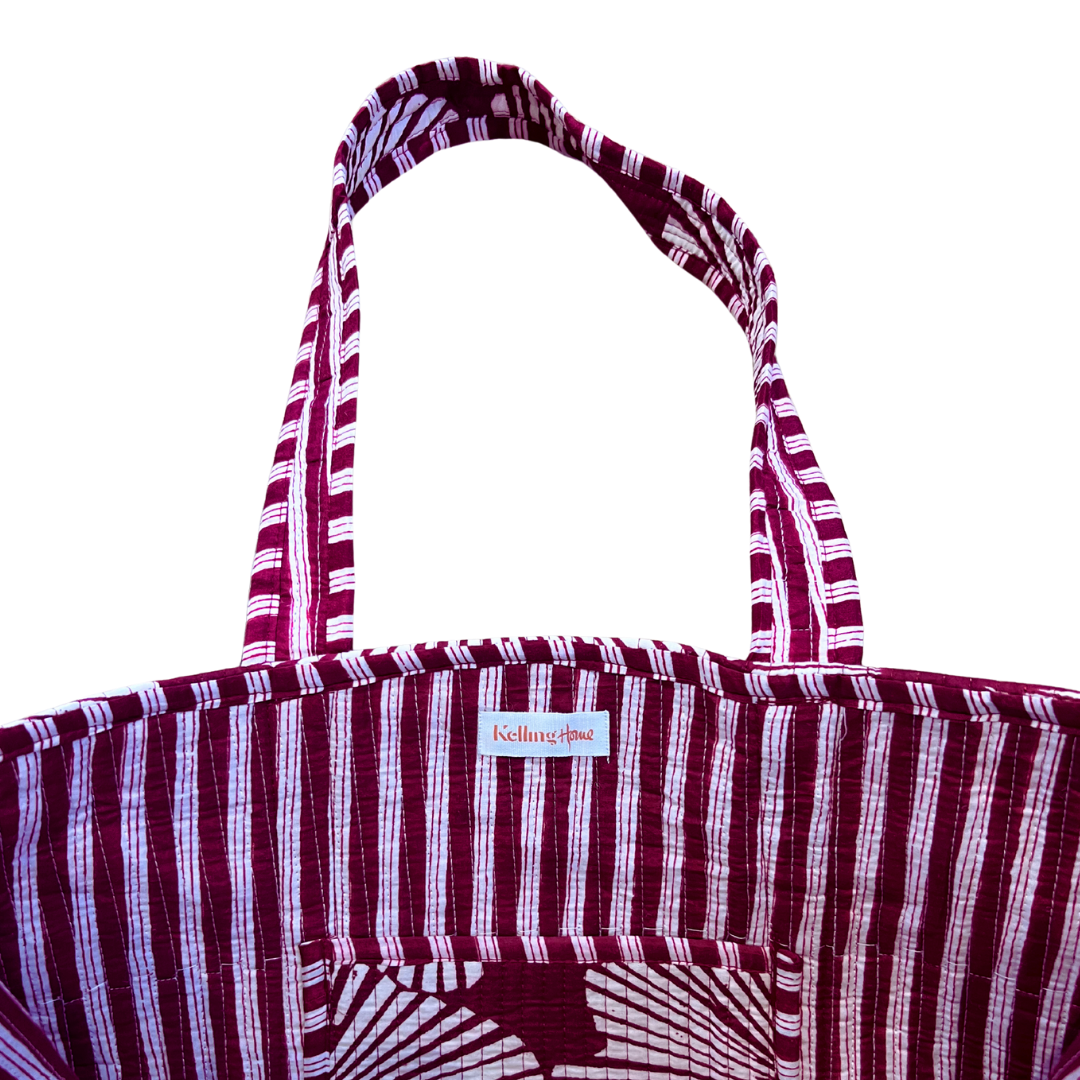 Kelling Home Cotton Tote Bag – Red & White Flower Burst