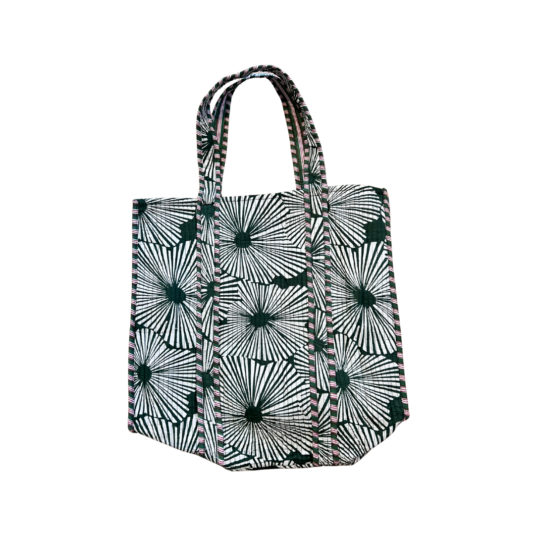 Kelling Home Cotton Tote Bag – Green & White Flower Burst