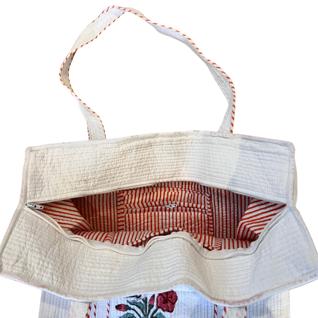 Kelling Home Quilted Cotton Bag with Zip – Red Floral