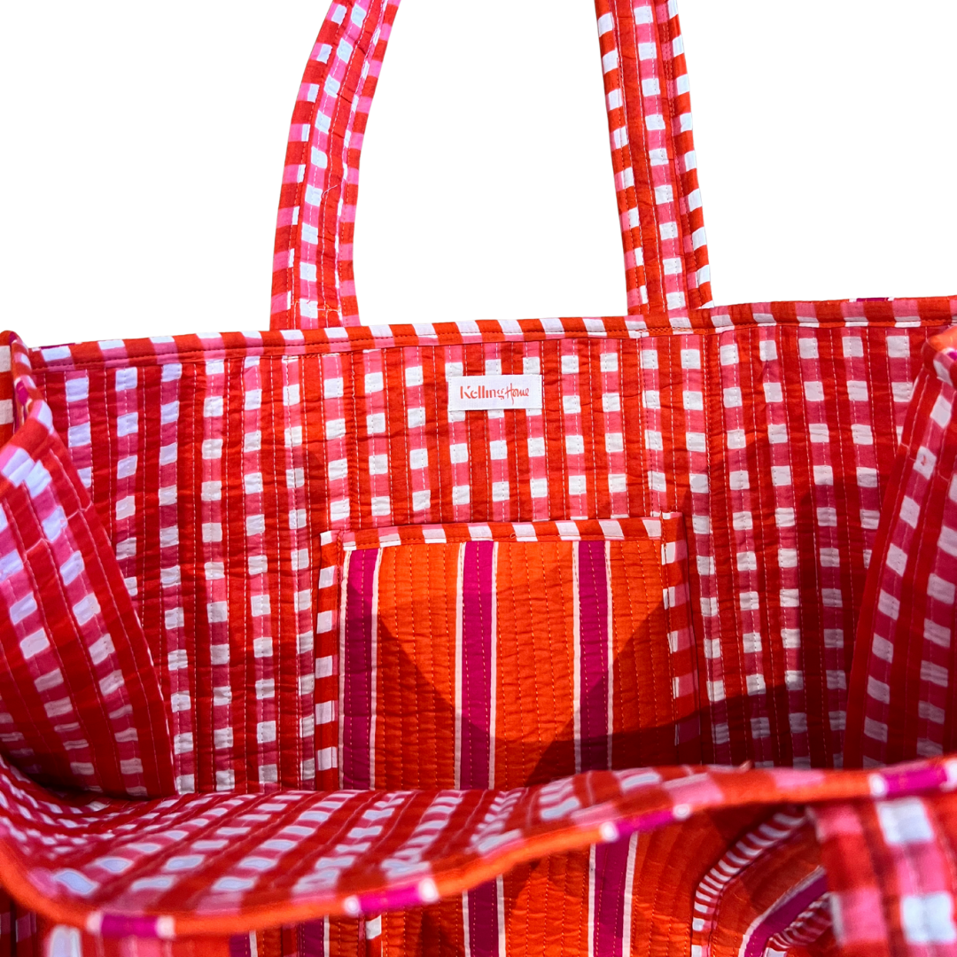 Kelling Home Quilted Cotton Tote Bag – Orange & Pink Stripe
