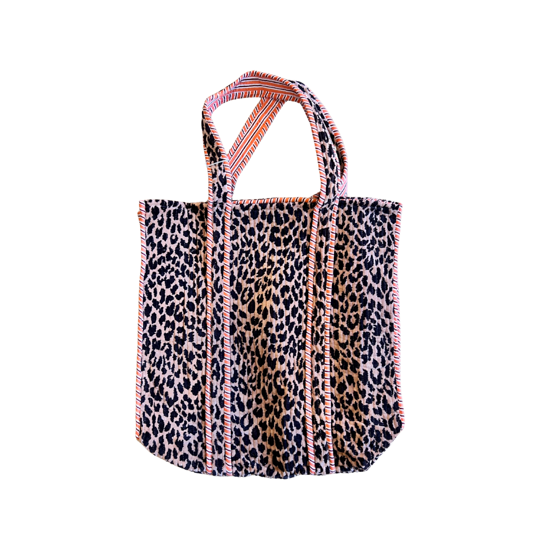 Kelling Home Velvet Tote Bag – Leopard with Orange Trim