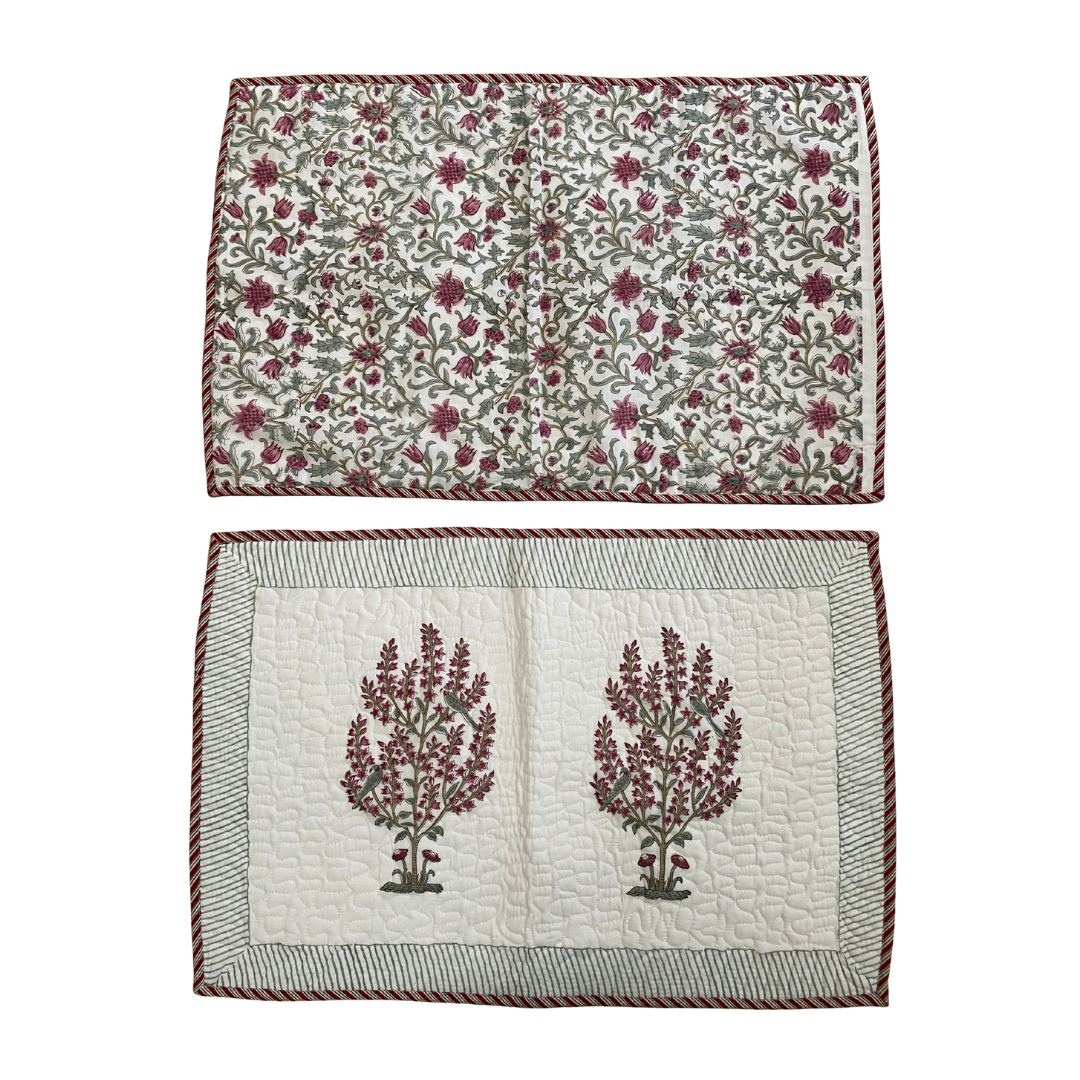 Large Green Floral Vine Cotton Quilted Bedspread with Pillowcases - King