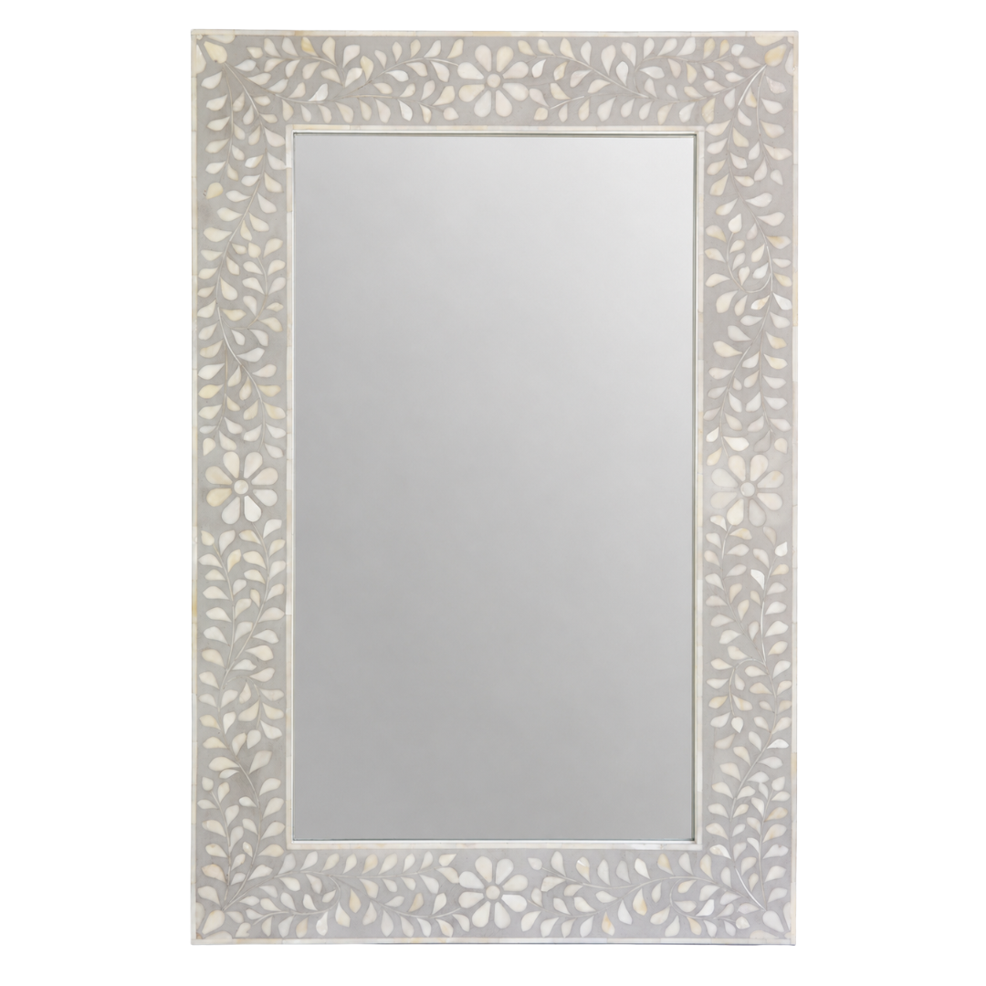 Light Grey Bone Inlay Large Rectangular Mirror
