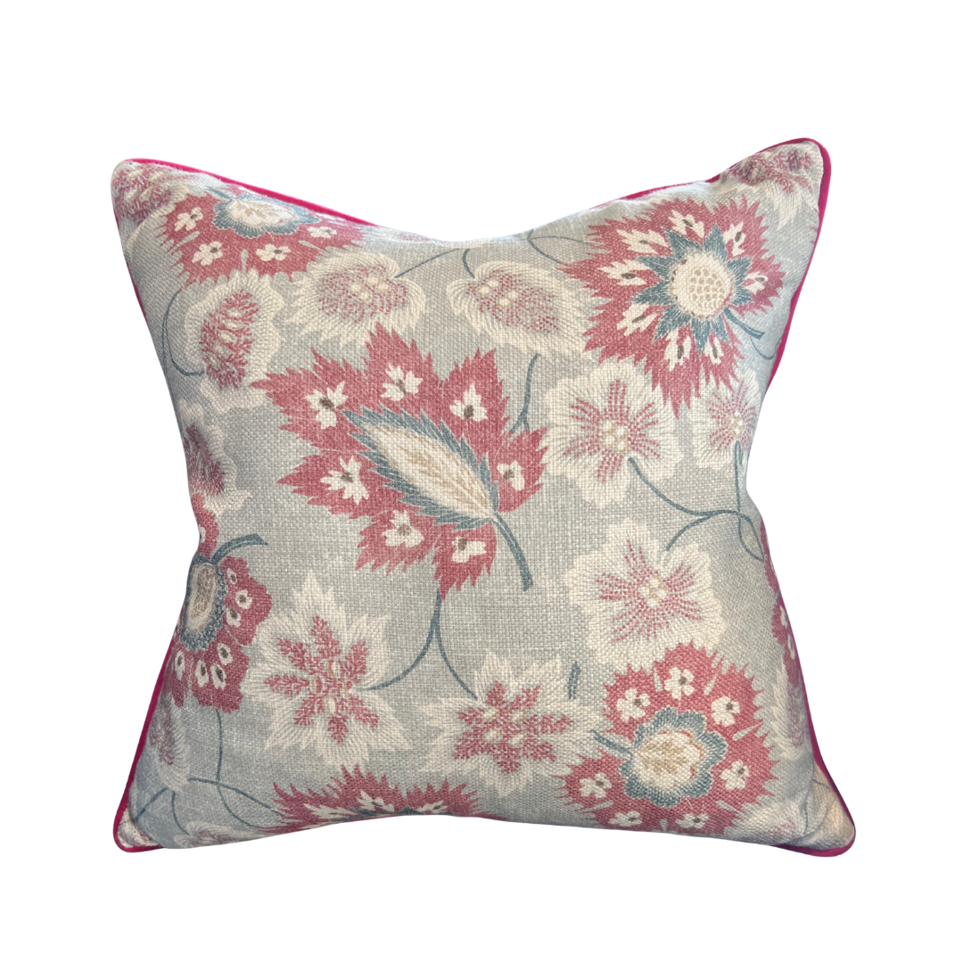 Limited Edition Cushion - Dusk Florals & Teal Blue Velvet