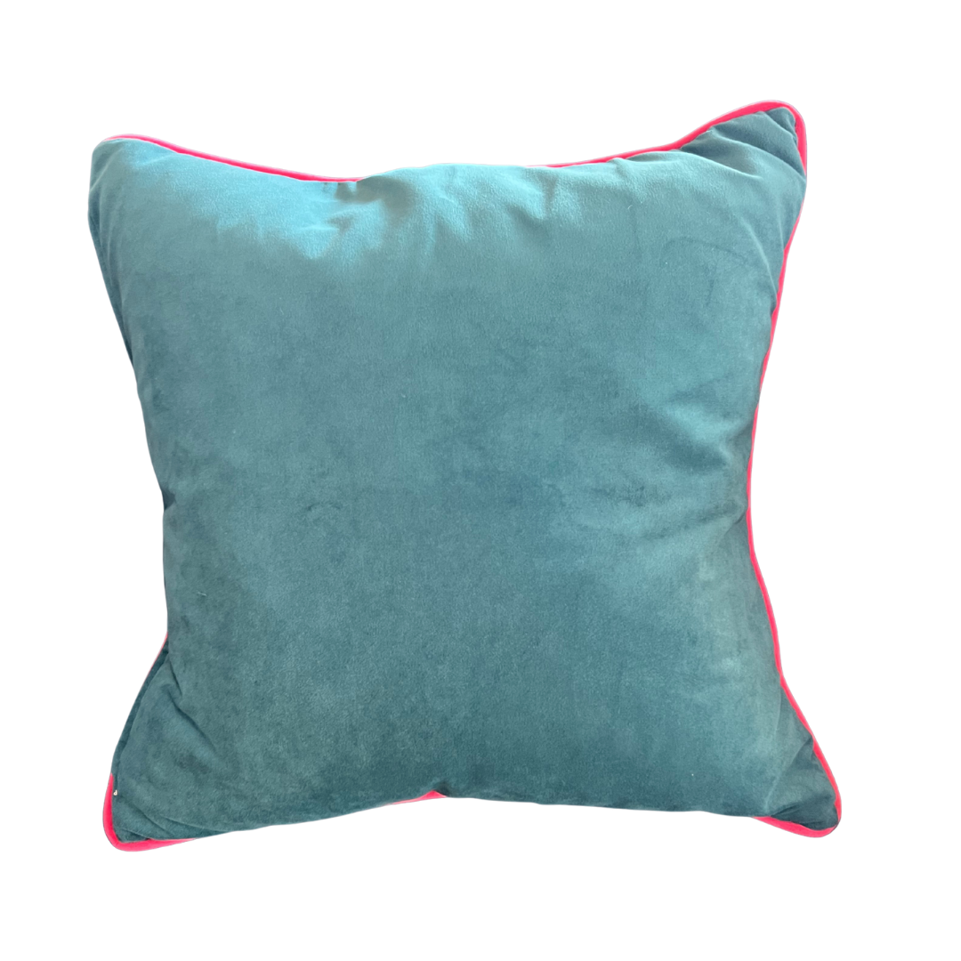 Limited Edition Cushion - Dusk Florals & Teal Blue Velvet