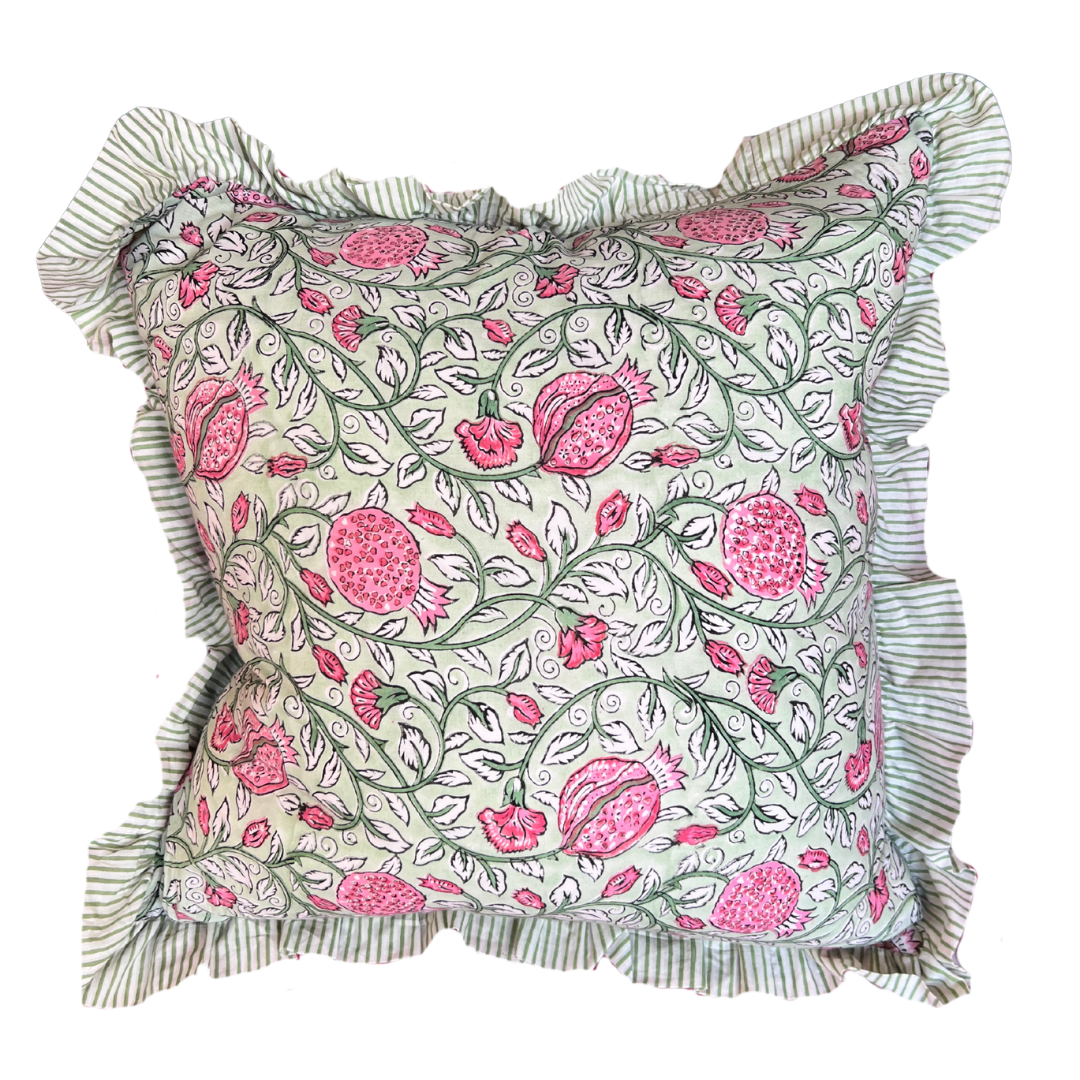 Limited Edition Large Cushion - Green Floral Ruffle