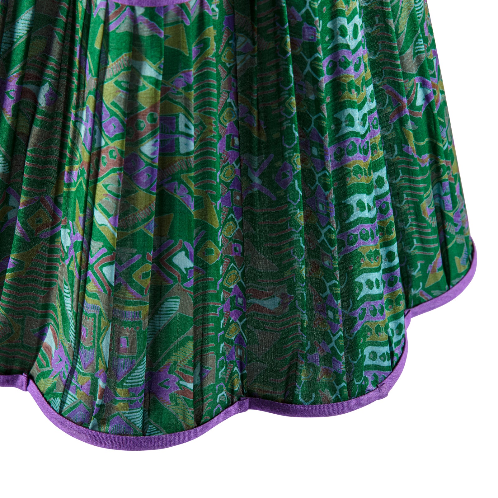 Limited Edition Lampshade 14"- Fluted Green Pattern with Purple Trim