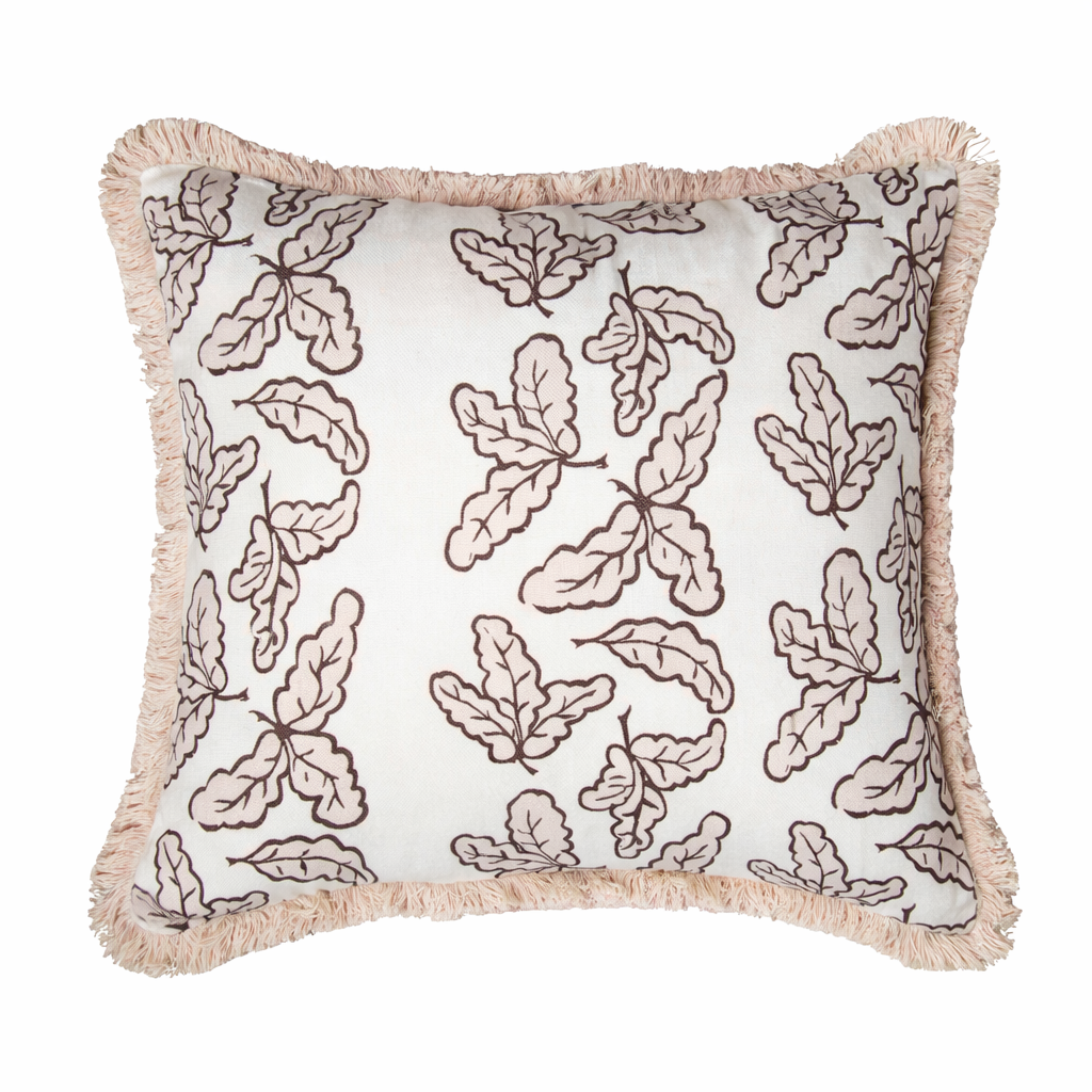Oak Leaf Cushion - Blush Pink with Cream Fringe