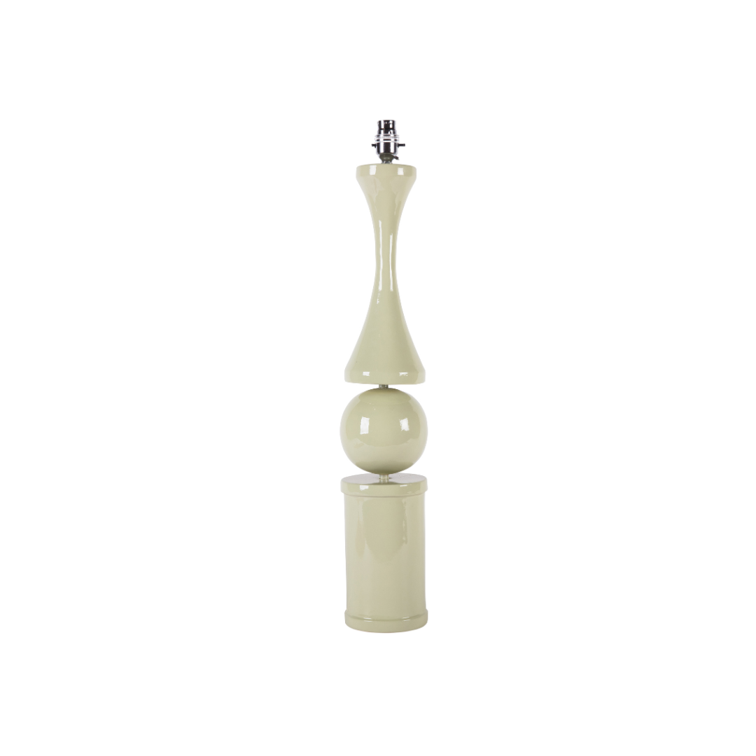 Cylindrical cream- soft sage - colored lamp with spherical design on a white background