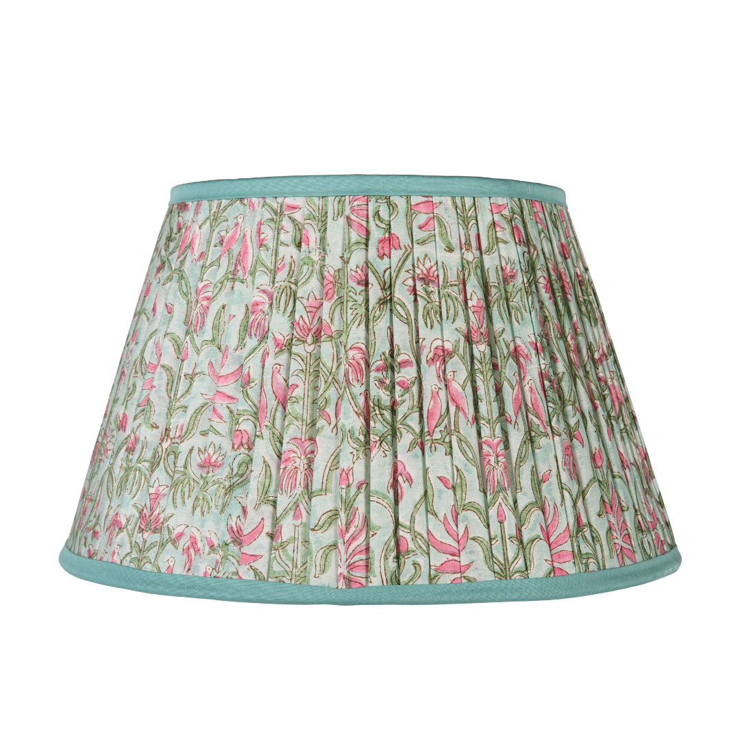 Pink Bird Lampshade with Blue Trim