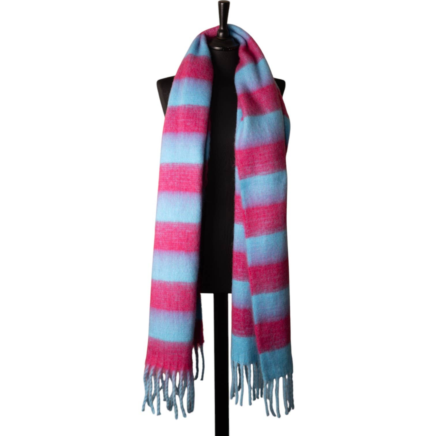 Pink & Blue Striped Chunky Winter Scarf