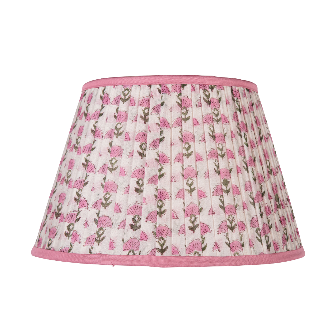 Pink Floral Lampshade with Pink Trim