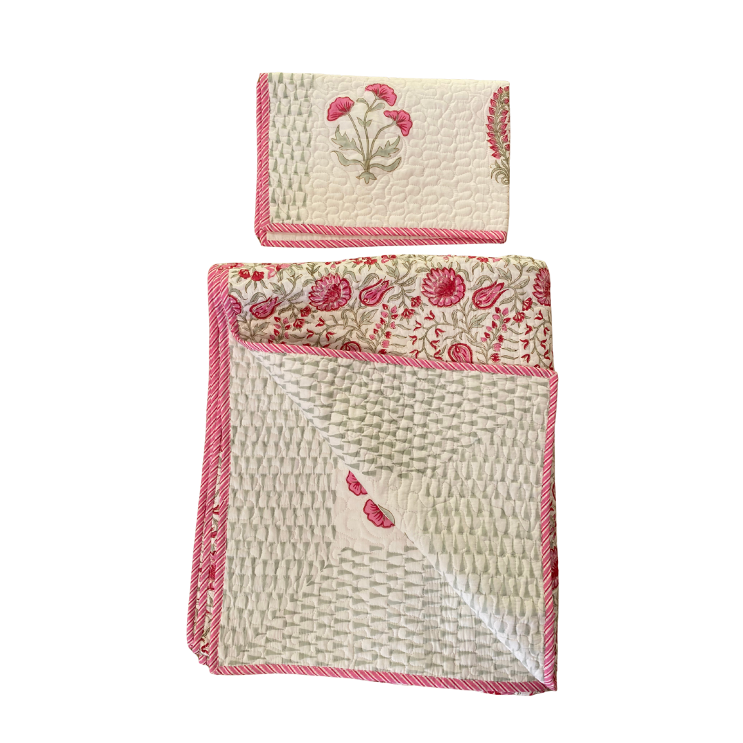 Quilted Bedspread Pink Turkish Pomegranate with Pillowcase - Single