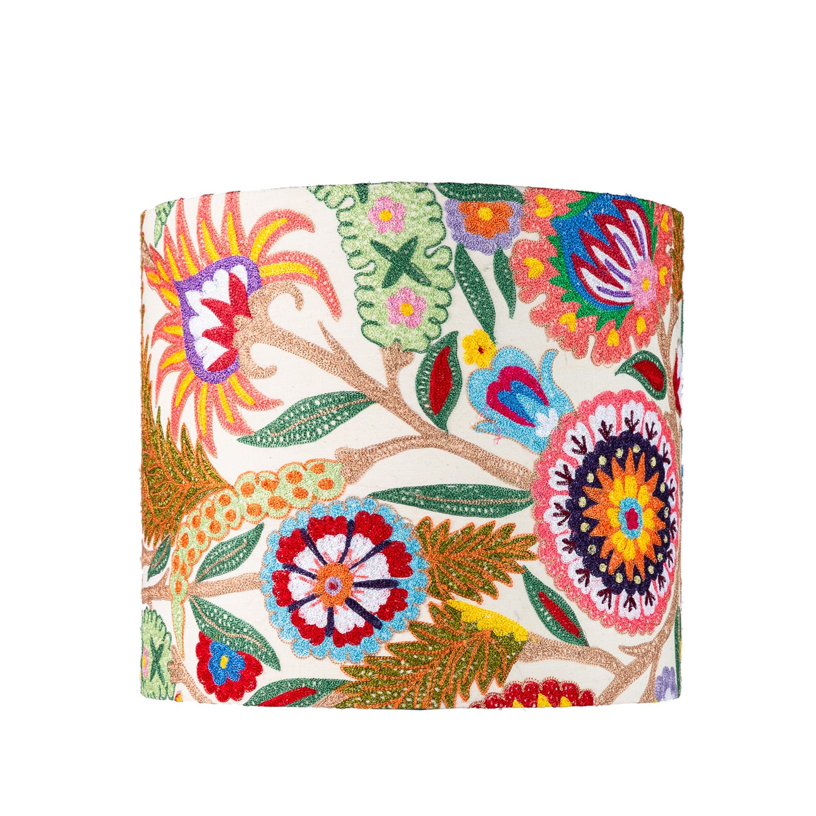 Colorful floral patterned fabric on a white background