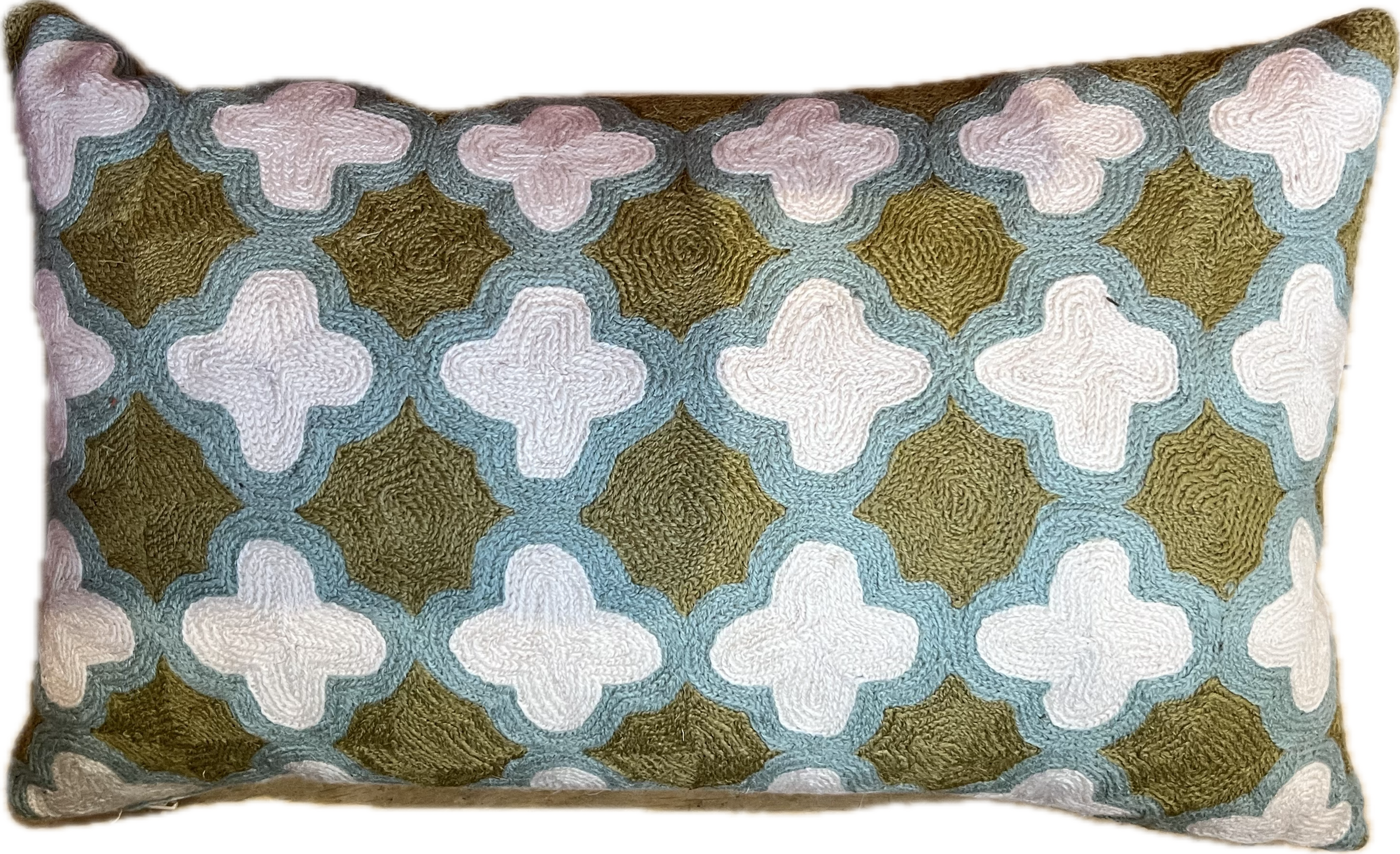 Limited Edition - Olive Green and Blue Clover Design Cushion