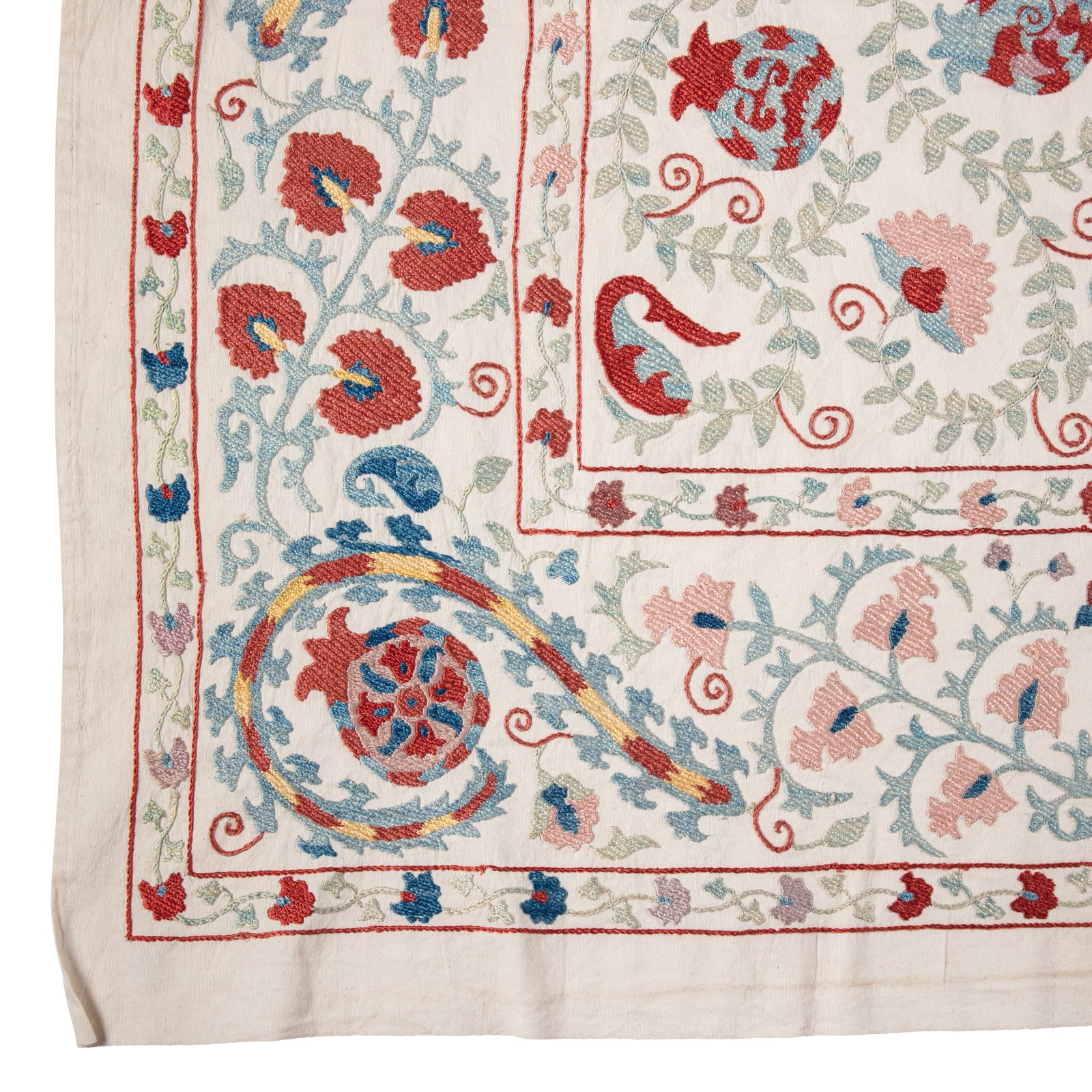 Suzani with Burnt Orange and Blue Pomegranates