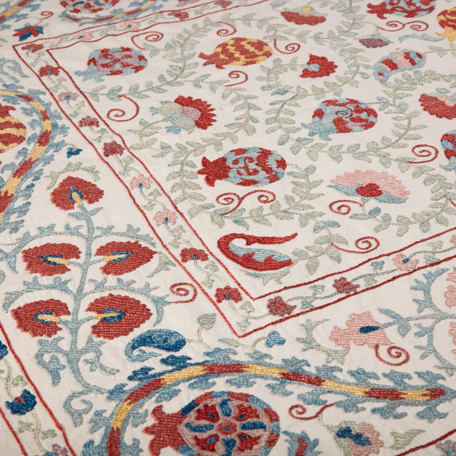 Suzani with Burnt Orange and Blue Pomegranates