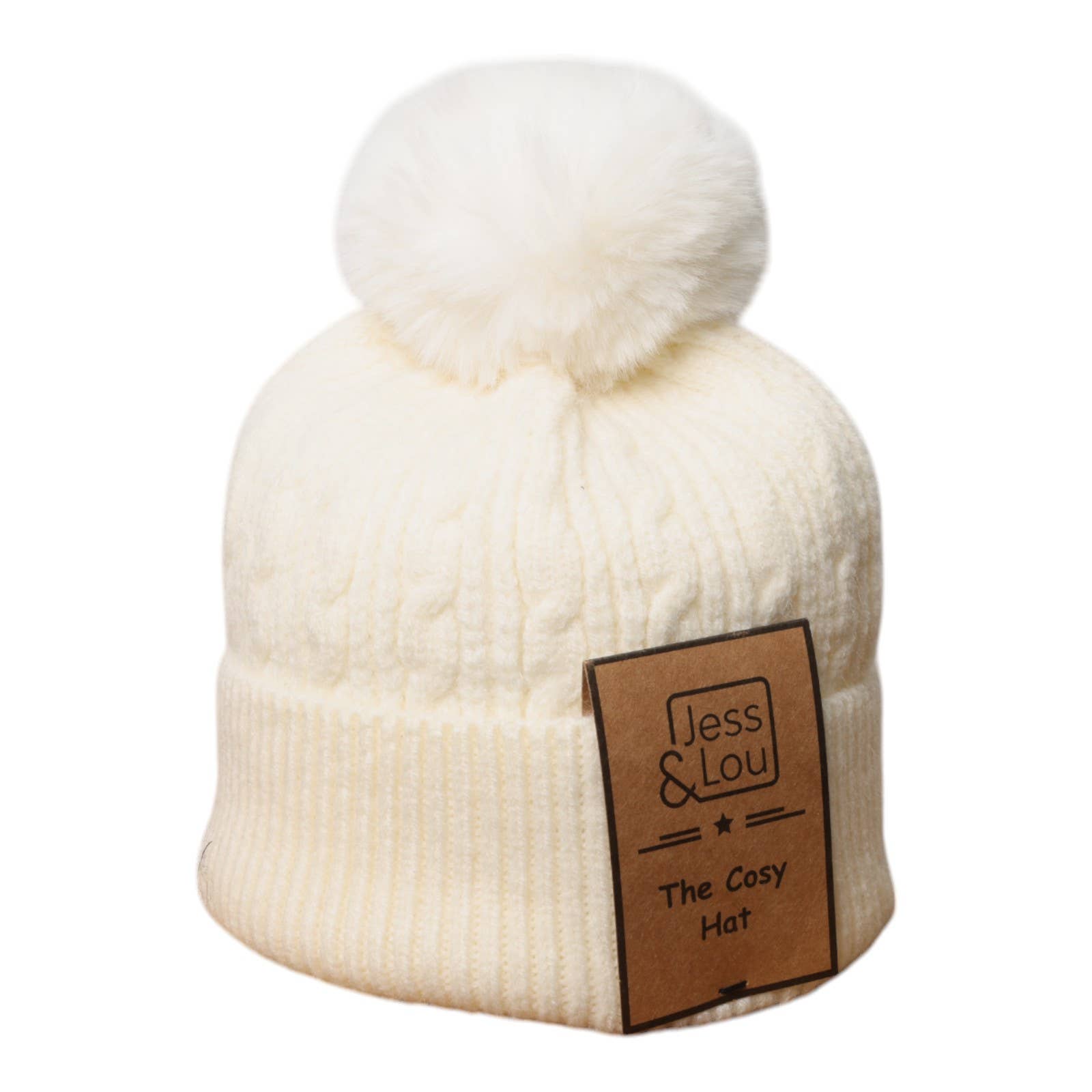 Unisex Cable Bobble Hat Cream