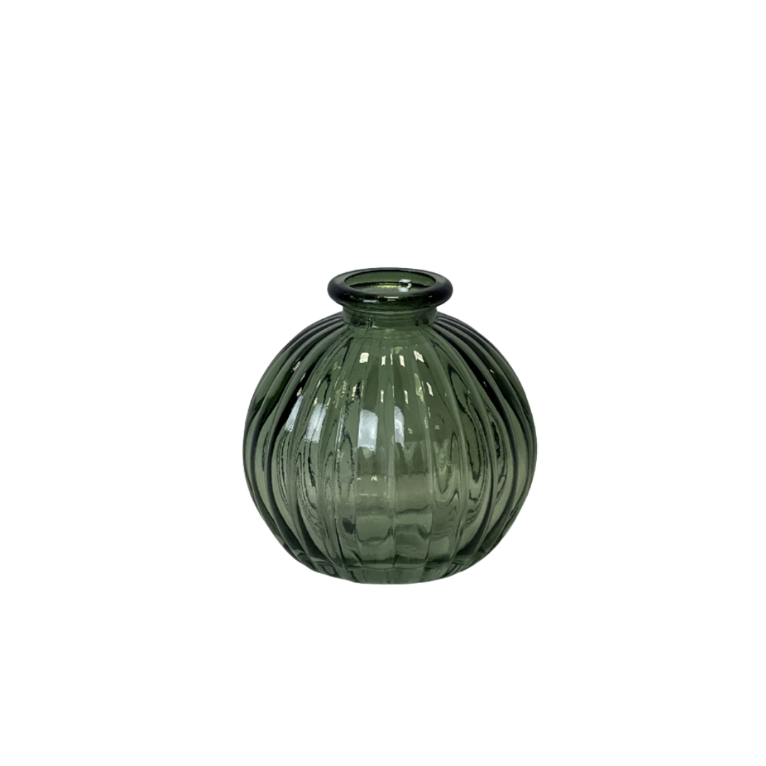 Vintage Green Glass Round Bottle