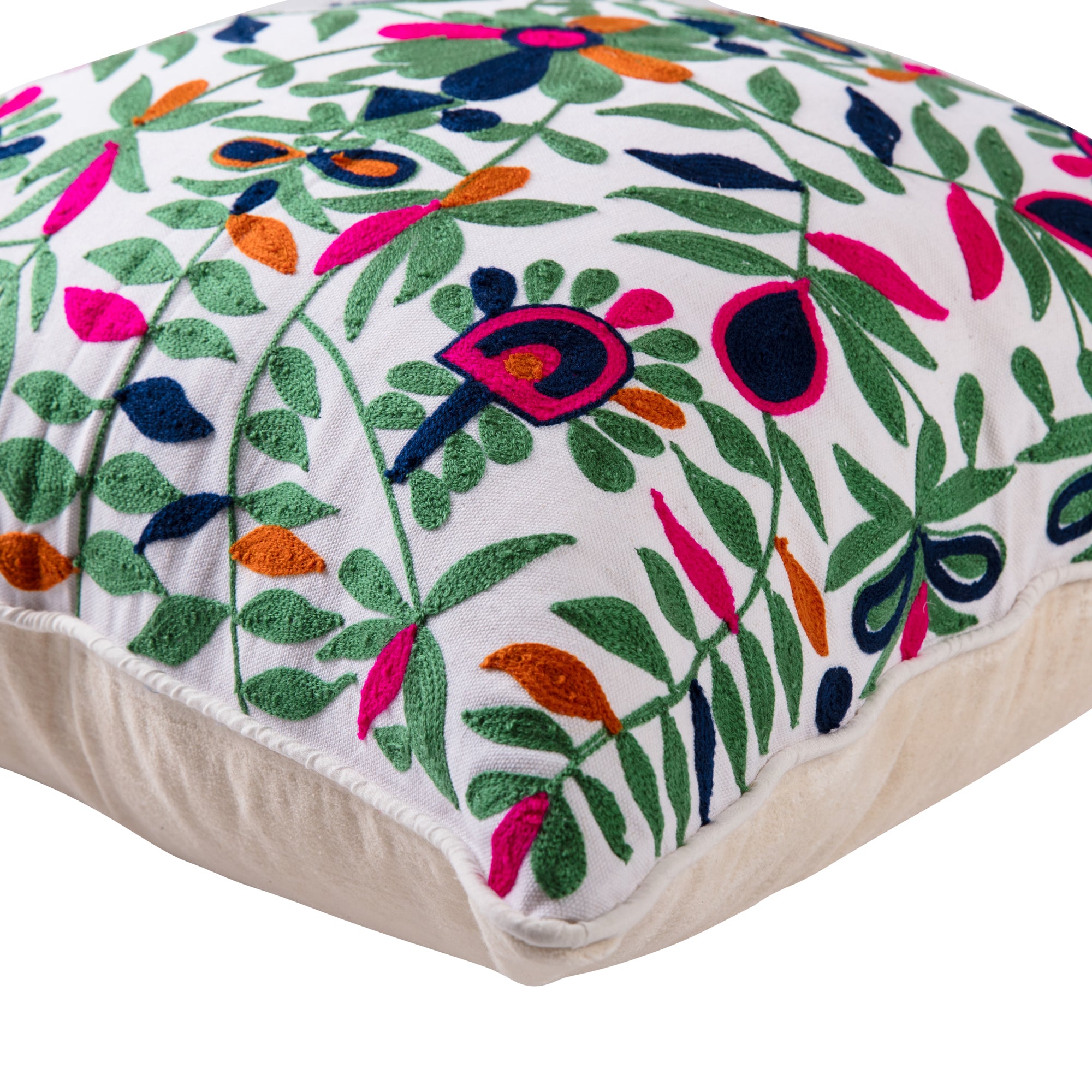 Embroidered Cushion with White Velvet Back