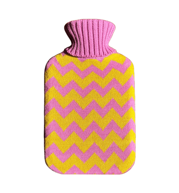Hot Water Bottle with Cover | Hand-Knitted Lambswool | Candy
