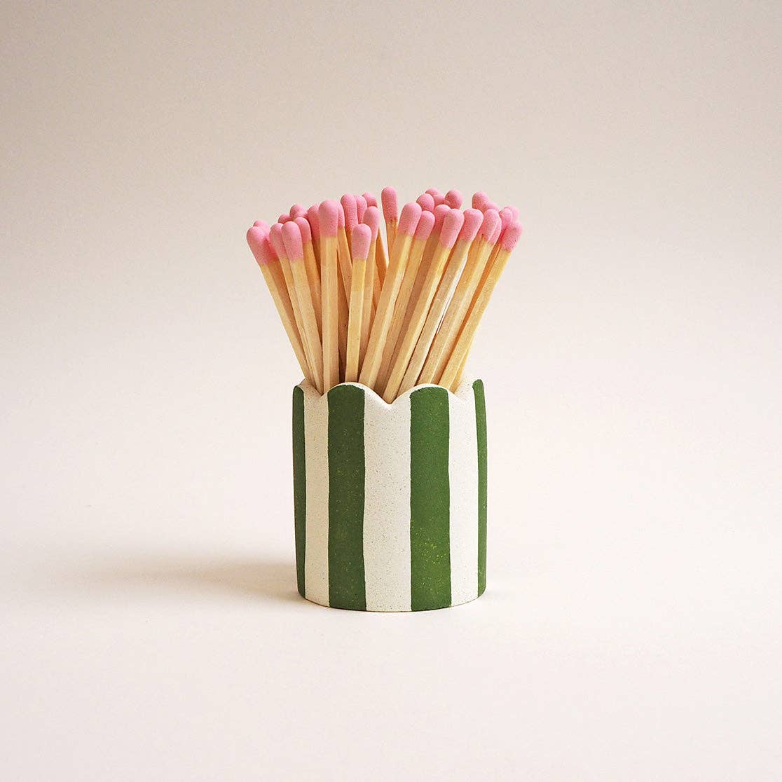 Stripy Match Stick Holders - Choose Your Colours: Mid Green / Peach Stripe