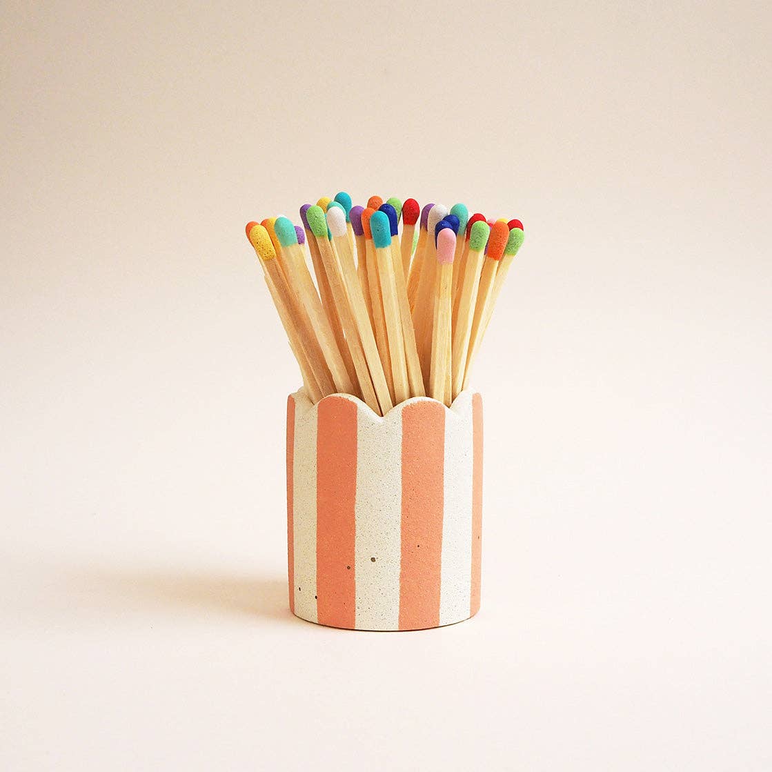 Stripy Match Stick Holders - Choose Your Colours: Mid Green / Peach Stripe