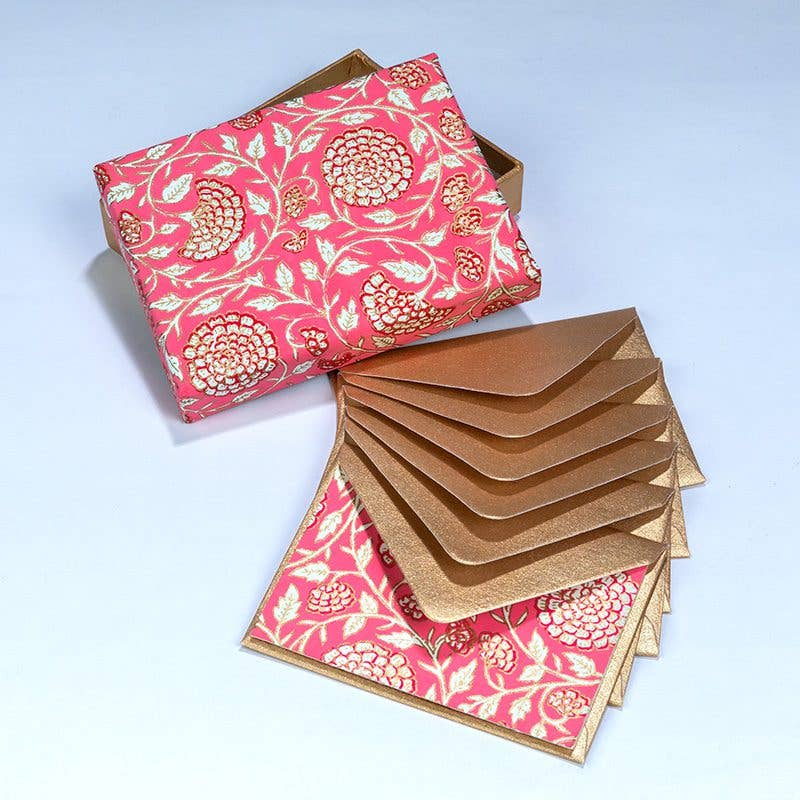 Pink Jaipur Floral Note Card in a Handcrafted Keepsake Box