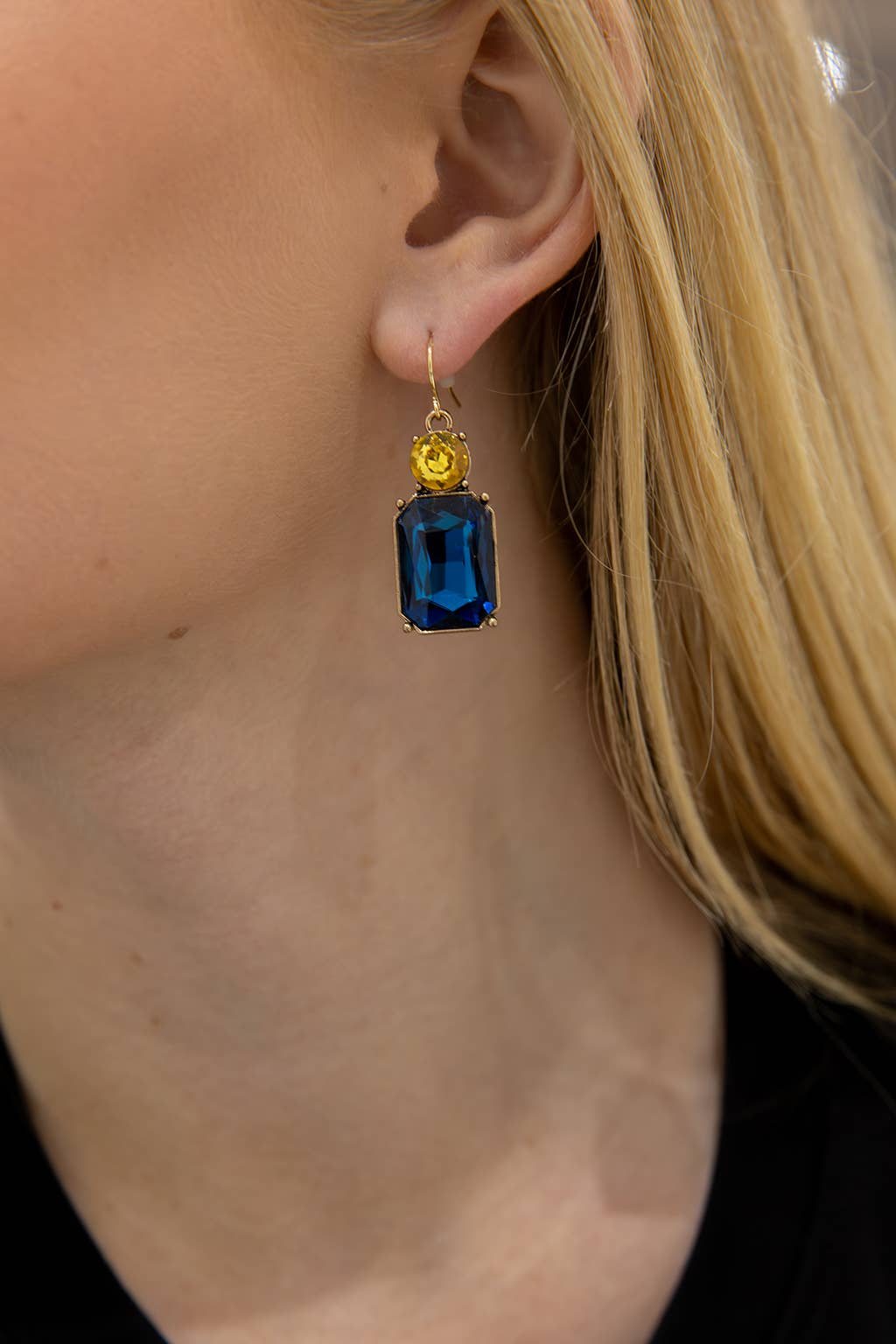 Twin Gem Earring in Azure & Yellow