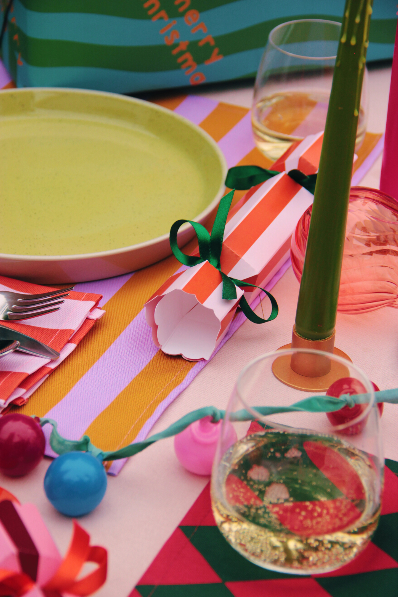Blue and Green Stripe Pattern Christmas Crackers