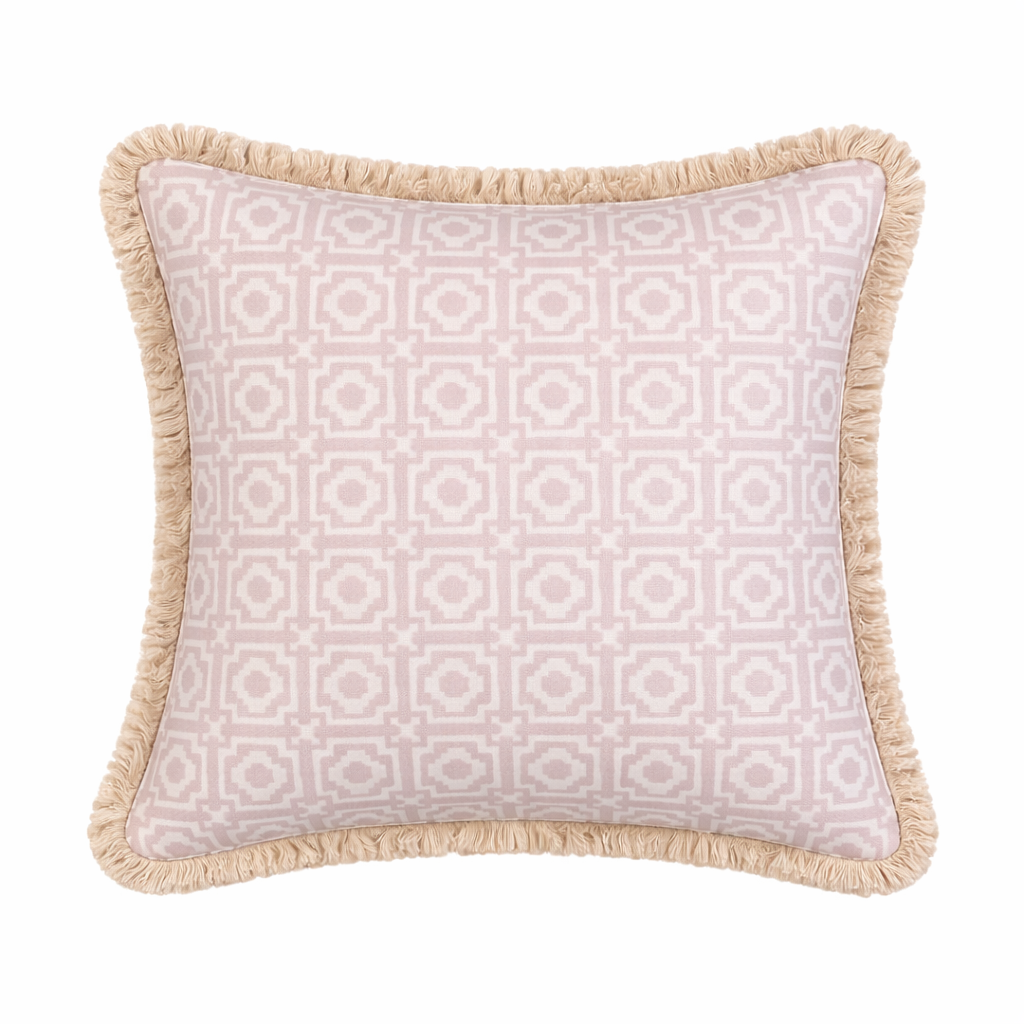 Alotablots Cushion - Blush Pink with Cream Fringe