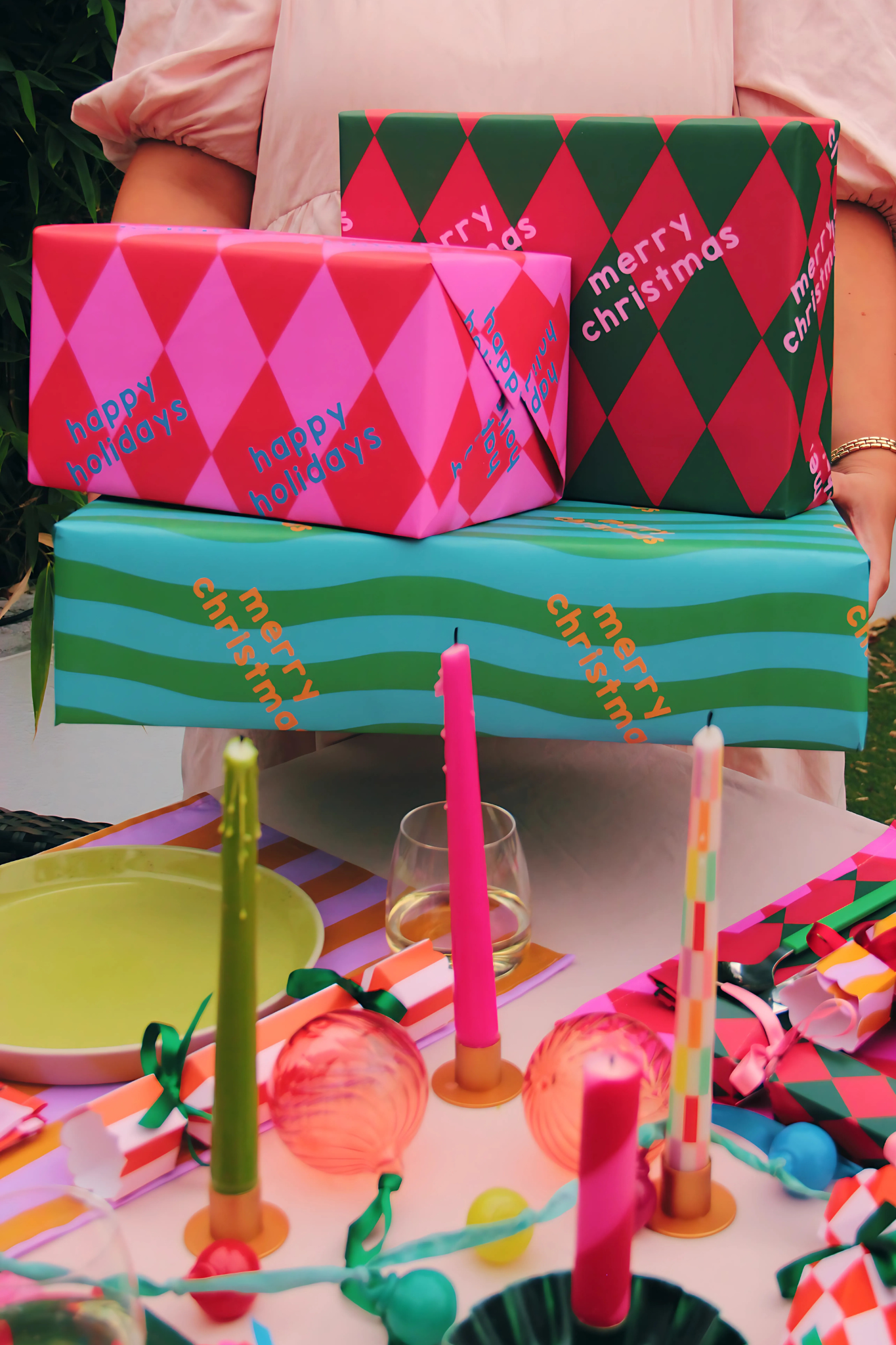 Orange and Blush Stripe Pattern Christmas Crackers
