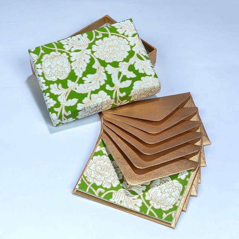 Green Floral Note Card with Decorative Keepsake Box