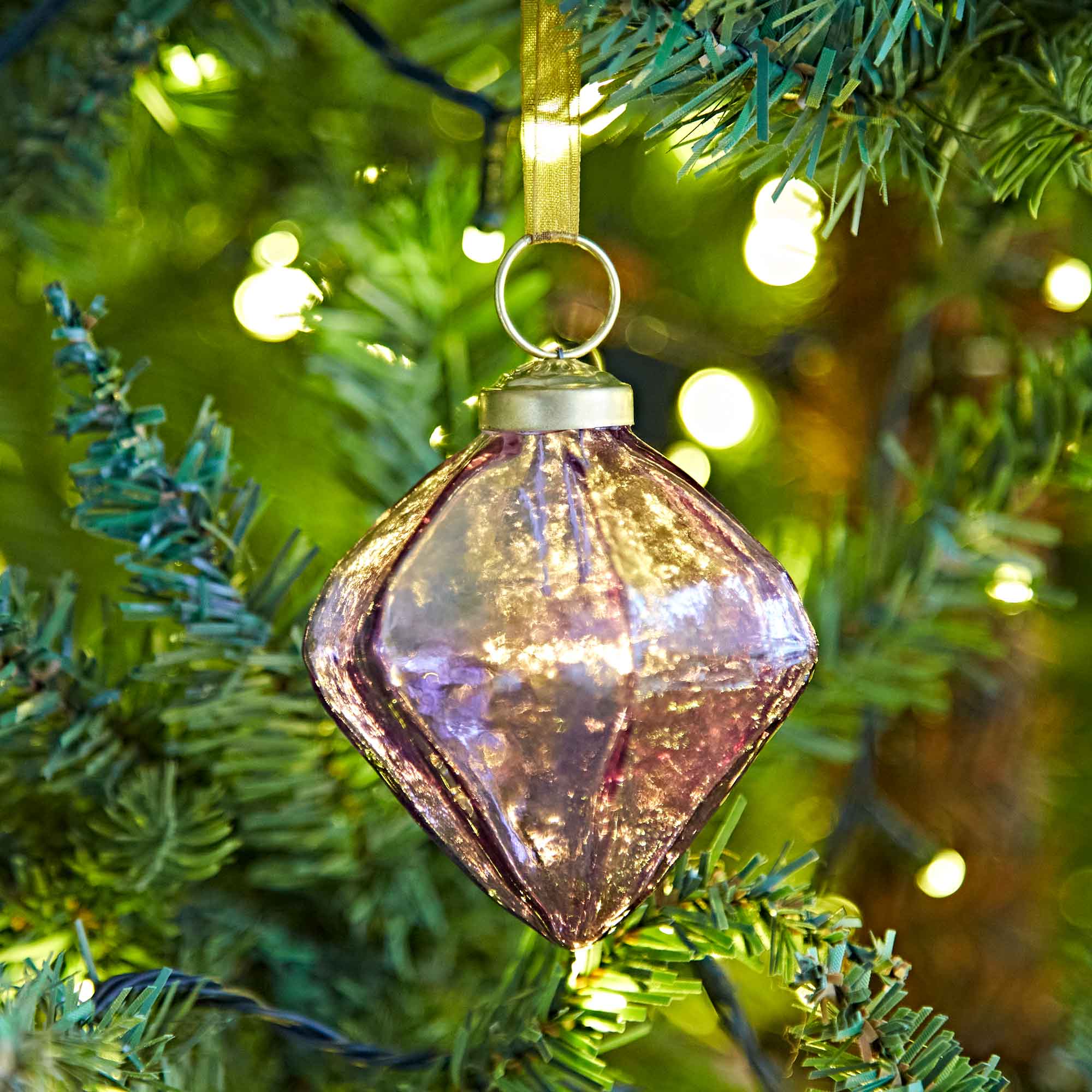 Coloured Recycled Glass Diamond Baubles - Handmade: Purple