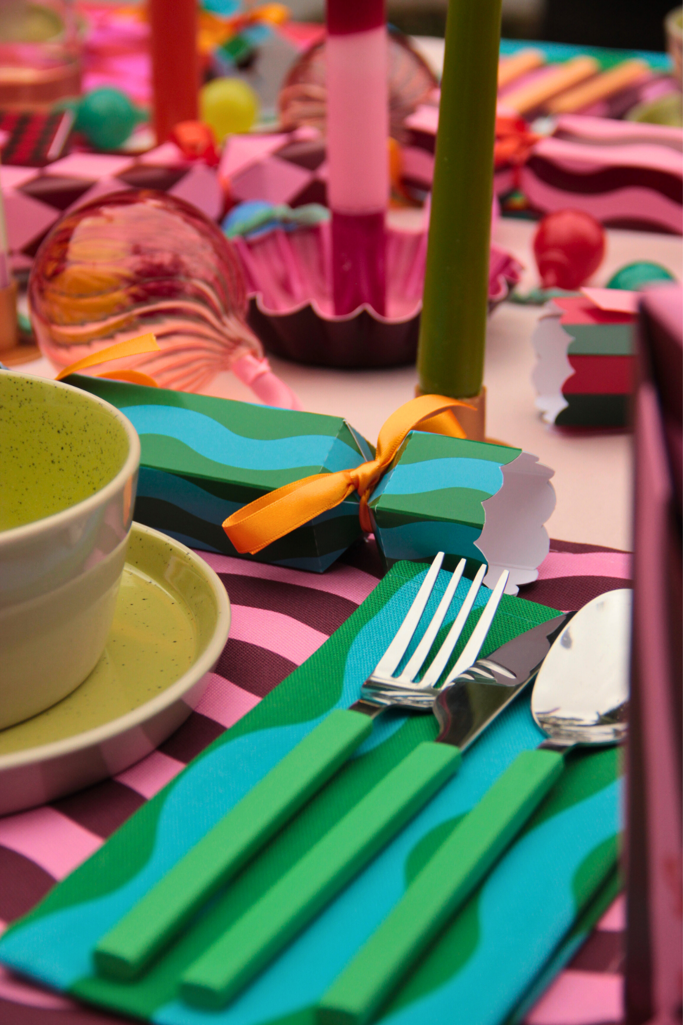 Blue and Green Stripe Pattern Christmas Crackers