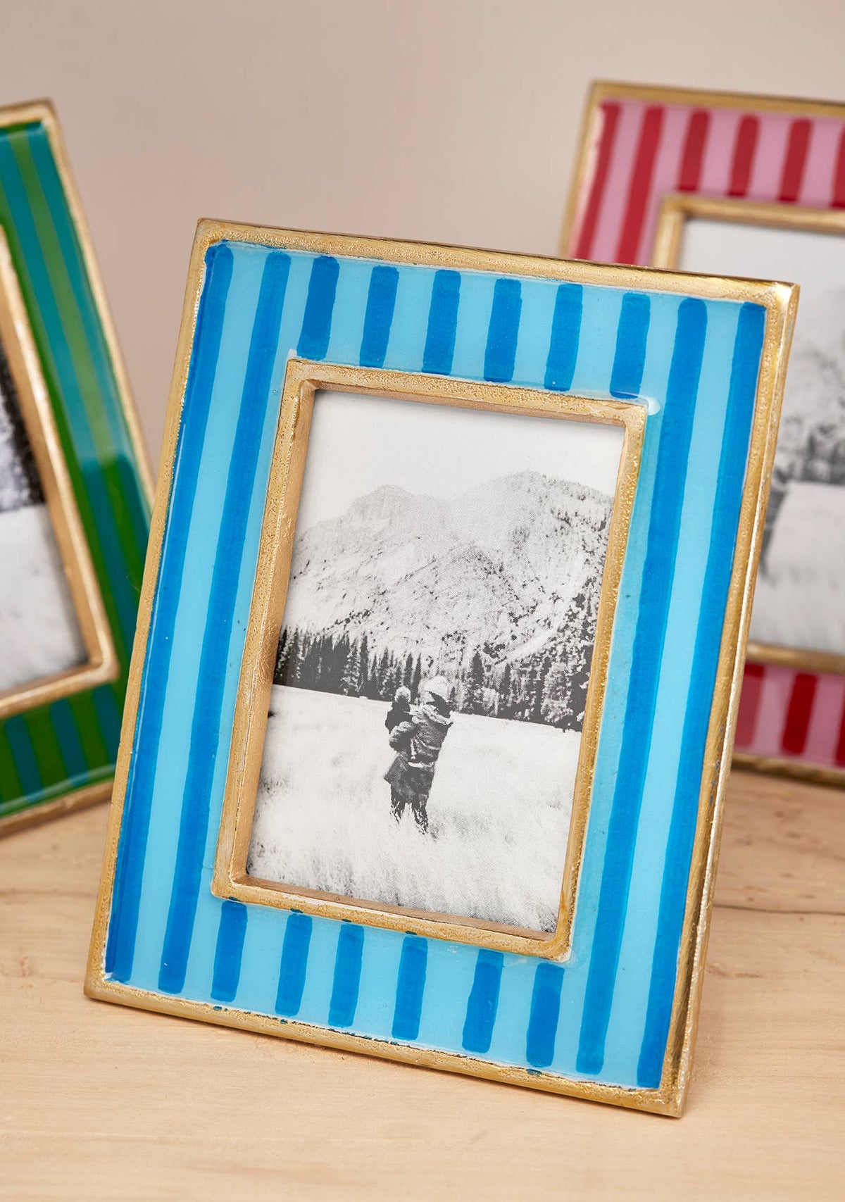 Stripe Enamel Photo Frame Blue