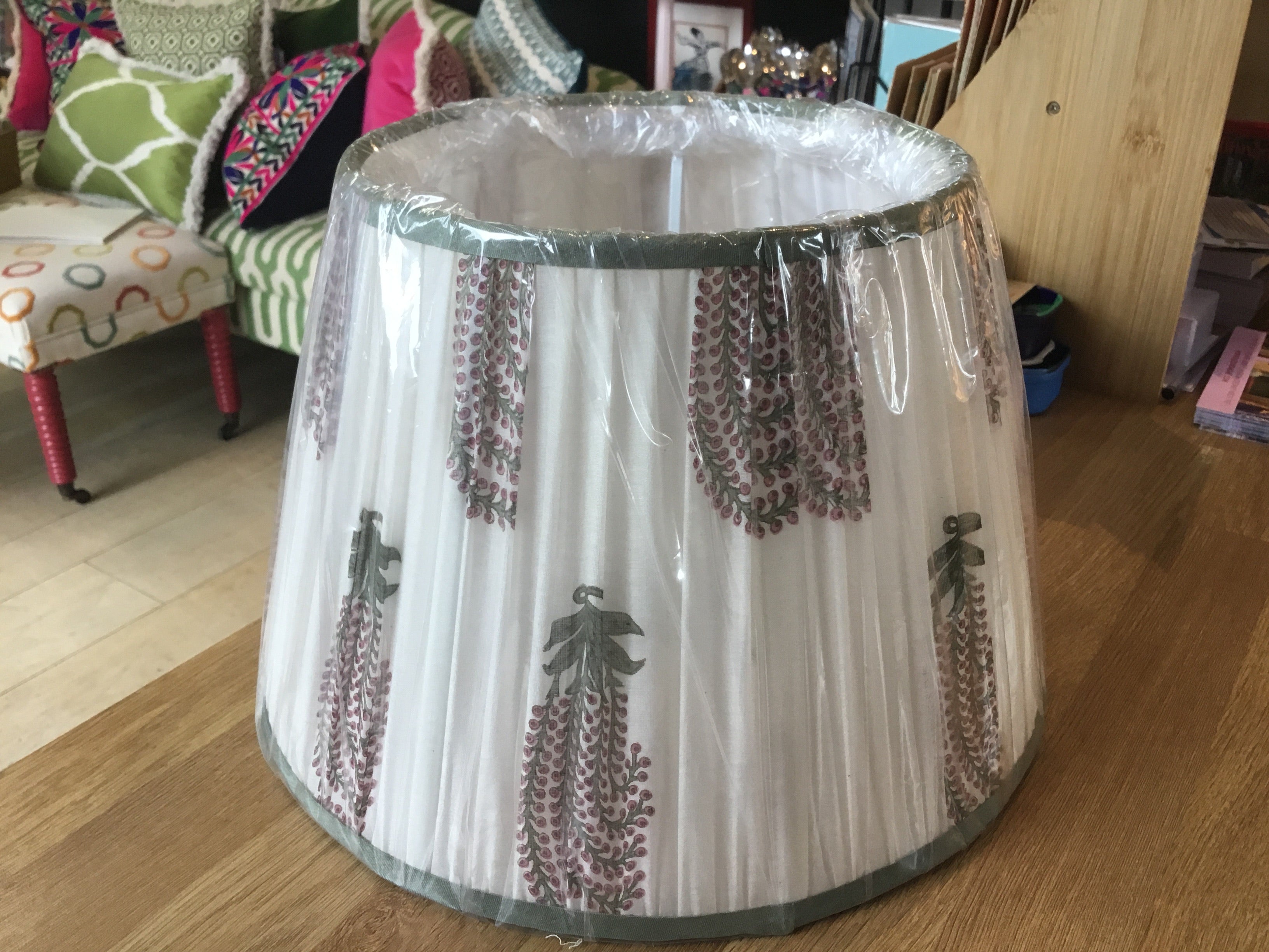 Artisan Sari Shade 12” Shade Cluster pink flowers, sage trim