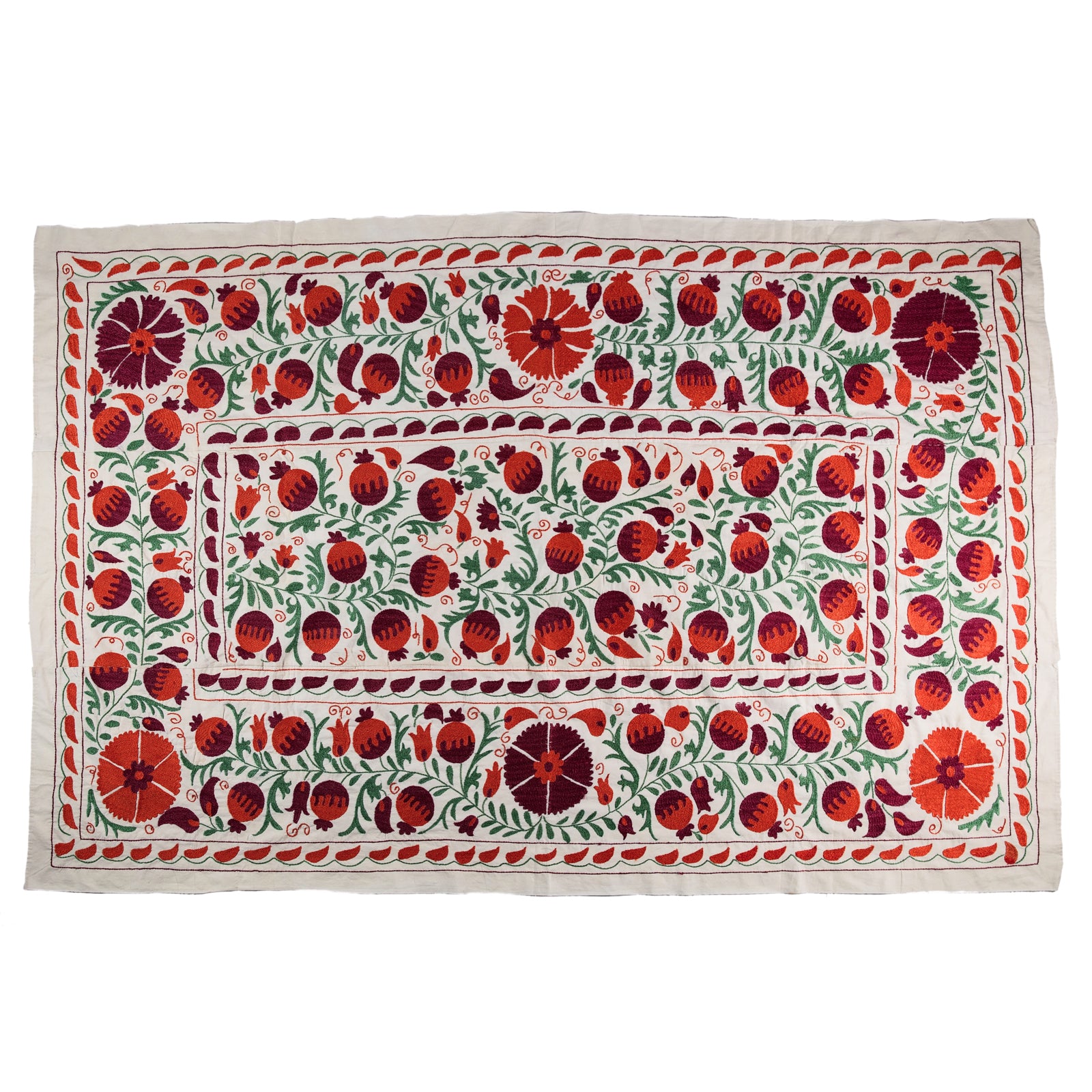 Large Red, Cherry and Green Pomegranate Suzani