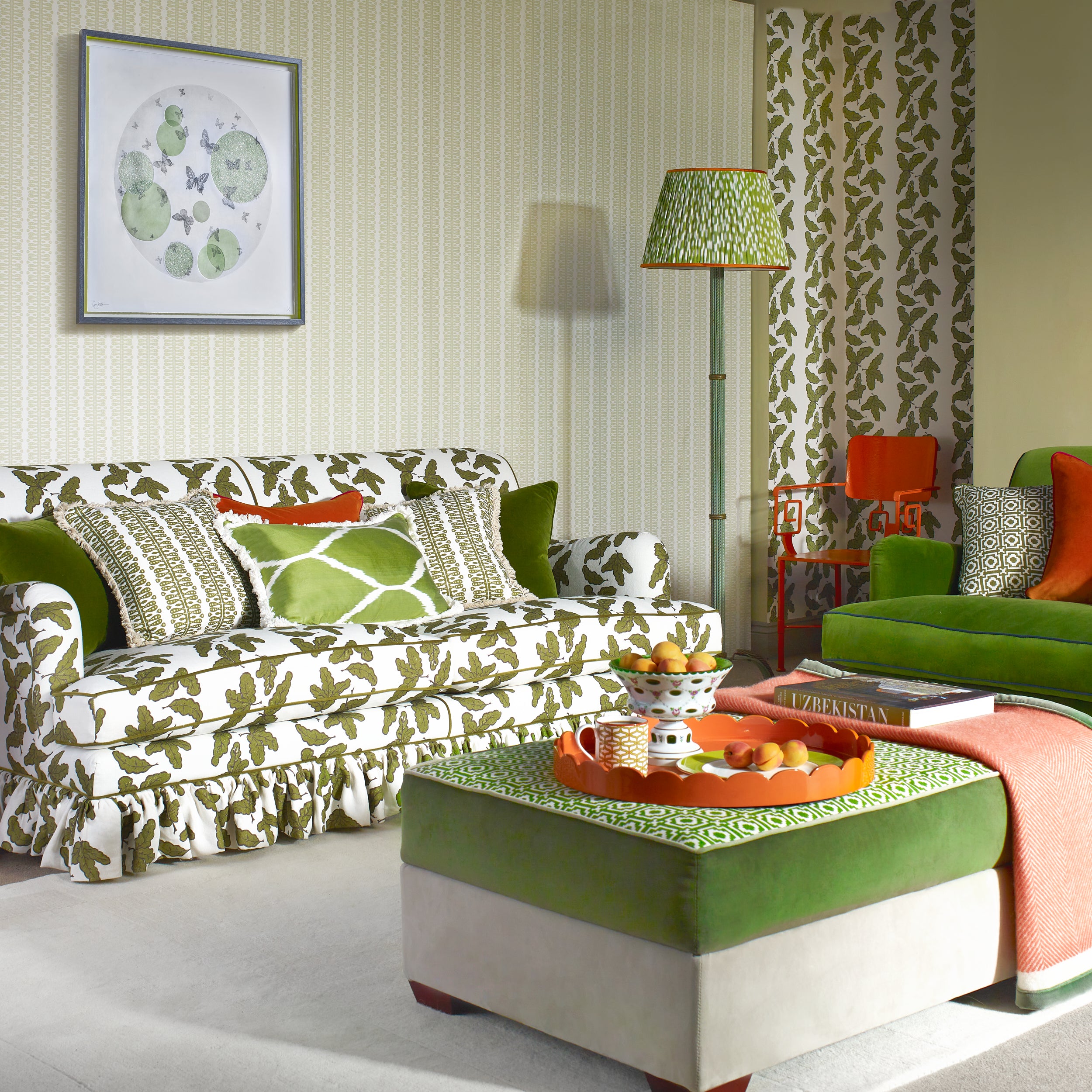 Heart and Minds Cushion - Peridot with Peridot Velvet Back and Cream Fringe