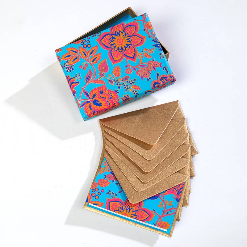 Turquoise Floral Note Card Set