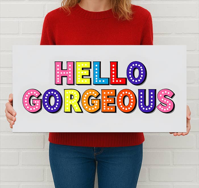 Hello Gorgeous Metal Sign – Colorful Fun Wall Art Decor: 12x6inch