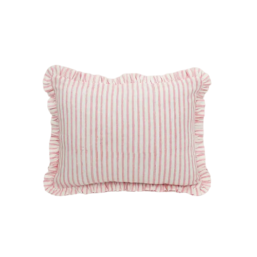 Bengal Stripes Block Printed Ruffled Cushion Cover - Pink