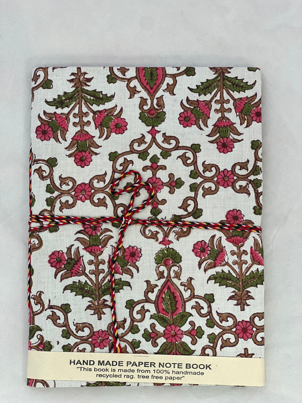 Hand Made Paper Notebook Pink and Green Garden