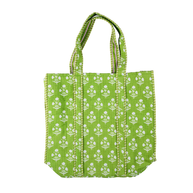 Lime and White - Quilted Cotton Bag