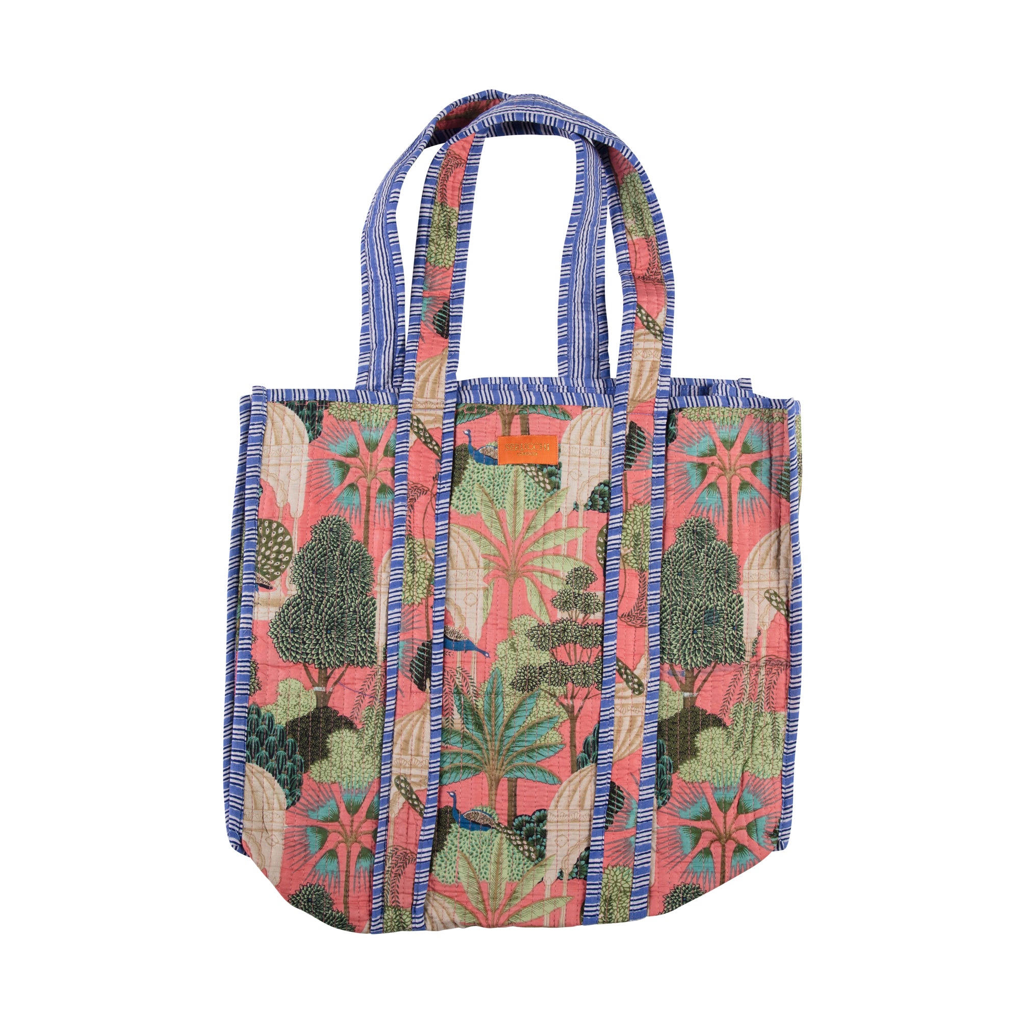 Quilted Bag - Coral Pink Trees